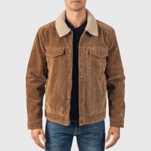 Alpine Swiss Aaron Mens Fitted Trucker Jacket Faux Fur Collar Vegan Leather Warm Casual Coat - 1 of 4