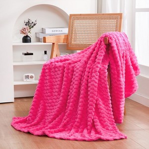 Aoibox Hot Pink Throw Blanket Fuzzy 3D Jacquard Decorative Flannel Fleece Super Soft Plush Cozy Blanket for Couch Sofa Chair Lightweight - 1 of 4
