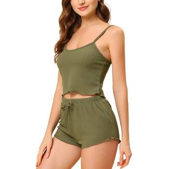 Cue The Cozy Lace Trim Cami & Shorts Set (Army Green) · NanaMacs