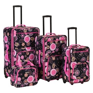 Rockland Nairobi 4pc Expandable Luggage Set - Pucci, Black/Pink