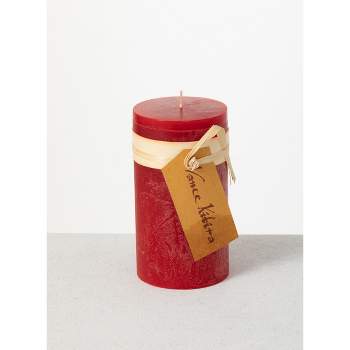 Vance Kitira 6" Cranberry Timber Pillar Candle ,Scentless, Clean-Burning, Environmental Friendly
