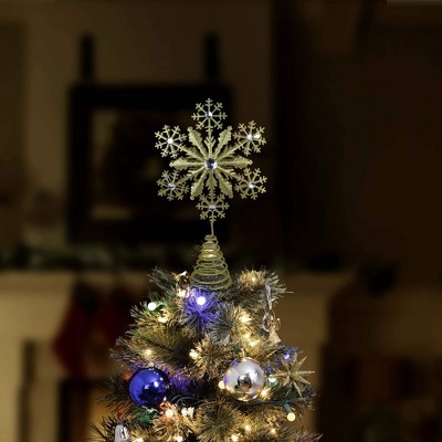 Gold Glitter Snowflake Tree Topper with Silver Gems