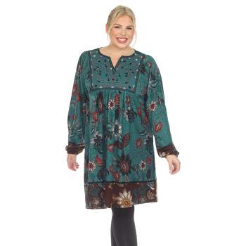 Plus Size Paisley Floral Embroidered Sweater Dress