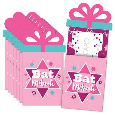 Big Dot of Happiness Pink Bat Mitzvah - Girl Party Money and Gift Card Sleeves - Nifty Gifty Card Holders - Set of 8