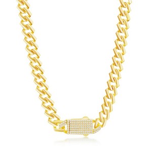 Links of Italy Sterling Silver 9mm Monaco Chain w/Micro Pave CZ Lock  - Available Sizes: 8  , 20  , 22  , 24  Inches - 1 of 3