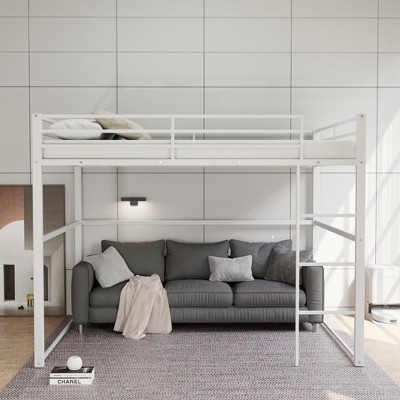 Hotraffy Metal Loft Bed, with Safety Guard Rails & Flat Ladder