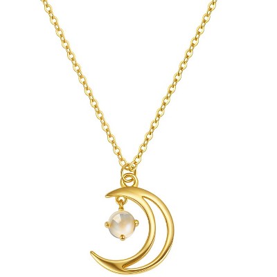 Molenia Moon Moonstone Necklace for Women, 14k Gold Plated/925 Sterling Silver Cats Eye Stone Moon Pendant Healing Stone, Dainty Crescent Jewelry