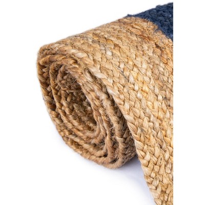 Handmade Navy Blue Braided Reversible Rectangular Rug