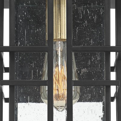 Arley Black Geometric Frame Outdoor Wall Light with Seeded Glass