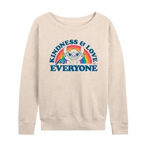 Women's - Disney - Kindness And Love Lightweight French Terry Wide Neck Long Sleeve Shirt - 1 of 4