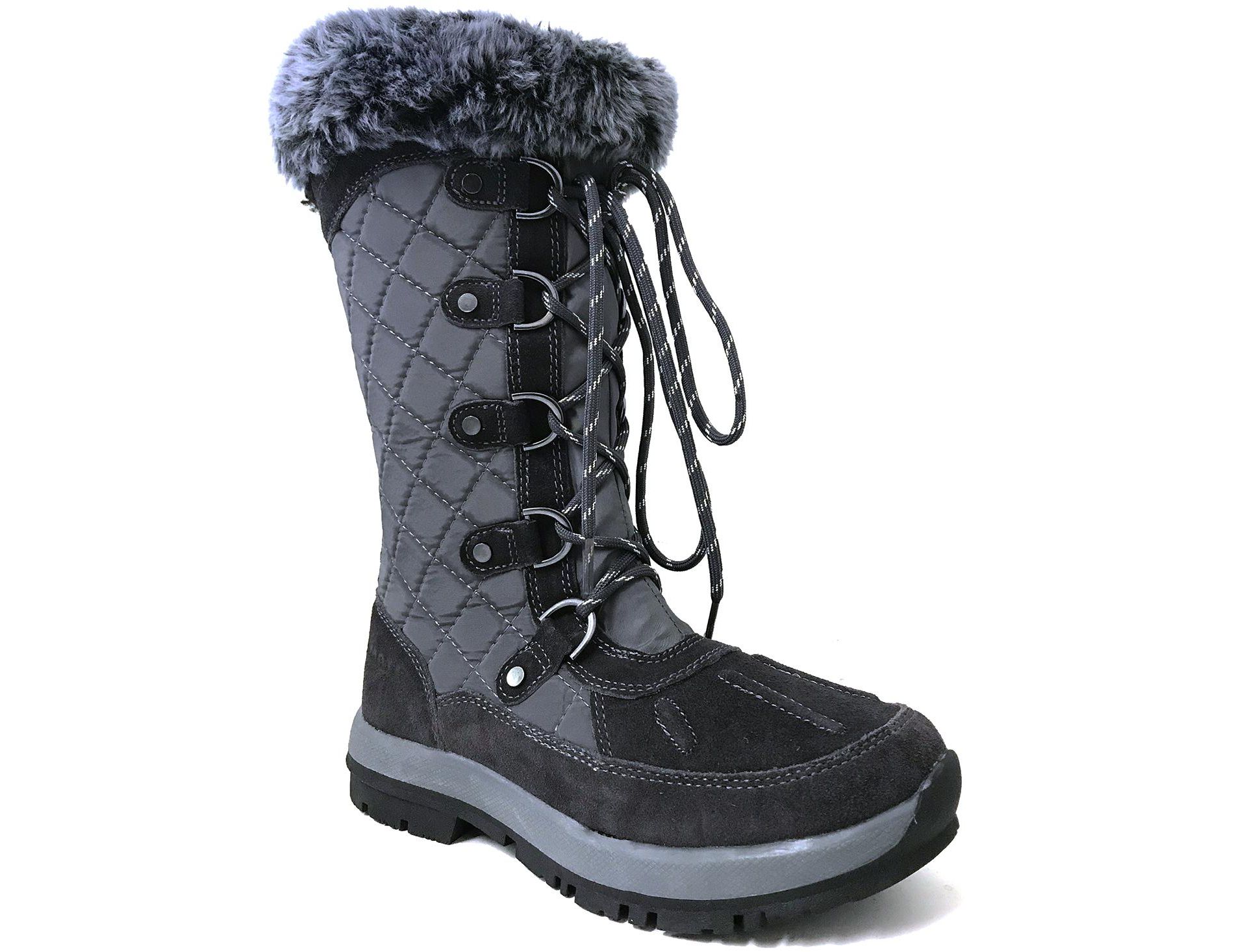Womens Winter Boots Suede Grey Insulated Zipper Snow Boots