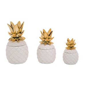 Transpac Dolomite 11 in. Multicolor Spring Pineapple Canisters Set of 3 - 1 of 2