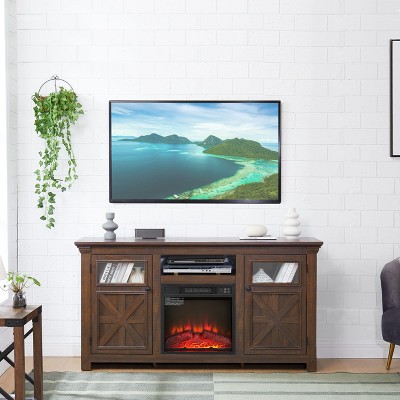 Sapphtopaz TV Stand Farmhouse Entertainment Center for TVs Up to 69" with 2 Cabinets Entryway Table with 3 Layers Open Shelf for Living Room