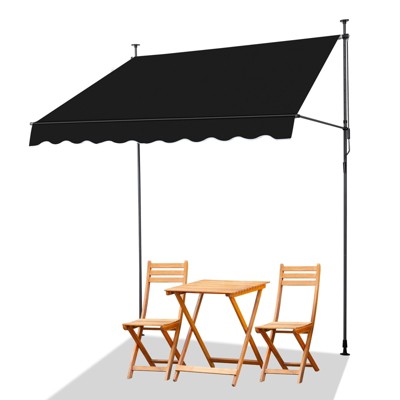10x4FT Retractable Awning, Iron Stand Tool-Free Installation, Sun Shade for Window, Balcony, Patio