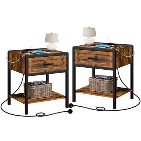 Whizmax Nightstand Set Of 2, Nightstands With Charging Station, Modern ...