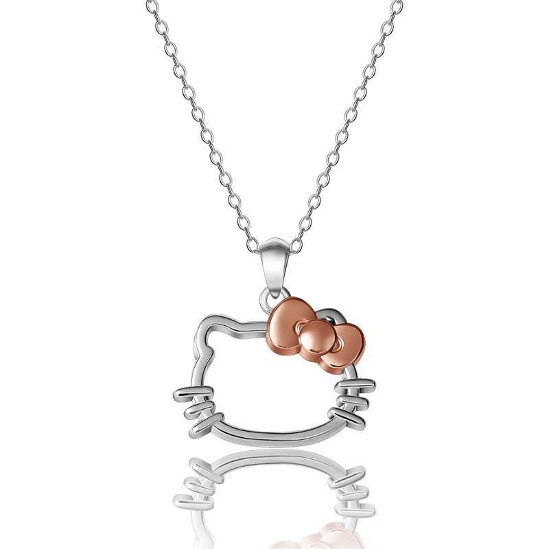 Hello Kitty Womens Hello Kitty Silhouette and Bow Pendant Necklace, 18'', 1 of 6