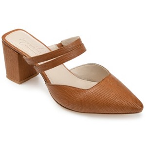 Journee Signature Womens Genuine Leather Kaitlynn Mules Low Block Heel Almond Toe Pumps - 1 of 4