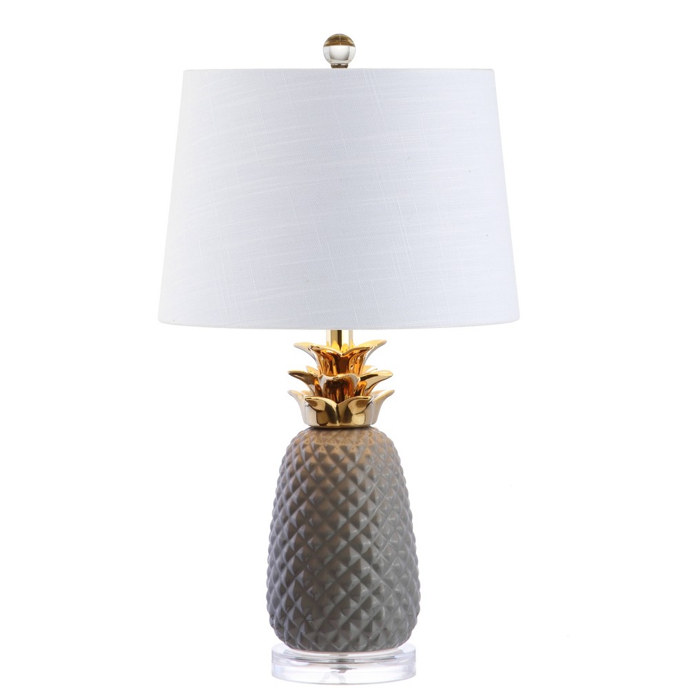 JONATHAN Y 23" Ceramic Pineapple Table Lamp (Includes LED Light Bulb) Gray