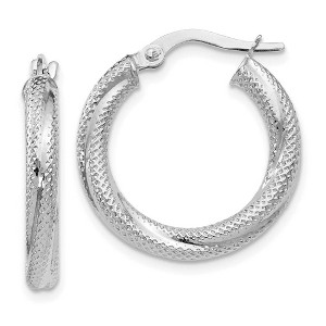 Black Bow Jewelry 3mm Twisted Textured Round Hoops in 10k White Gold, 20mm (3/4 Inch) - 1 of 4