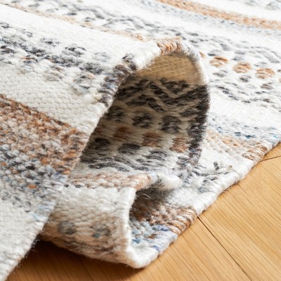 Ivory Striped Kilim 5' x 8' Handwoven Wool Blend Area Rug