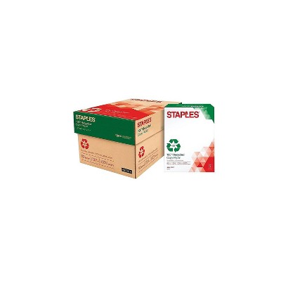 Staples 100% Recycled 8.5" x 11" Copy Paper 20 lbs 92B 500/RM 10 RM/CT 620014