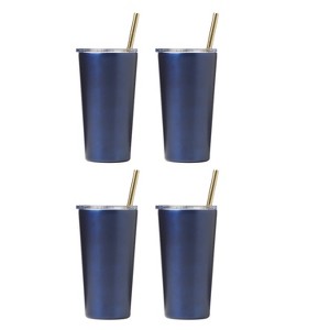 Cambridge Silversmiths Set of 4 Straw Insulated Highball Tumblers Navy Blue: Stainless Steel, Dishwasher-Safe, 20 oz Capacity - 1 of 3