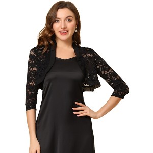 Allegra K Women's Elegant Ruffle Collar Sheer Floral Lace Crop Shrug - 1 of 4