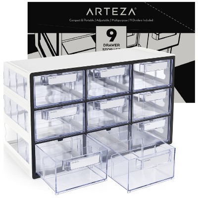 Arteza 9-Drawer Multipurpose Semi-Clear Storage Cabinet in Gray (ARTZ-4091)