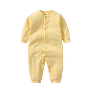 MyKids-USA Baby Solid Color Single Breasted Design Long Sleeve Spring Rompers - 1 of 4