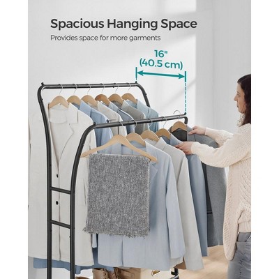 Ink Black Double Rod Clothes Rack with Shelves and Hooks