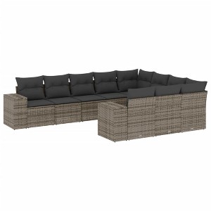 vidaXL 11 Piece Patio Sofa Set with Cushions Poly Rattan - Gray With Table - 1 of 4