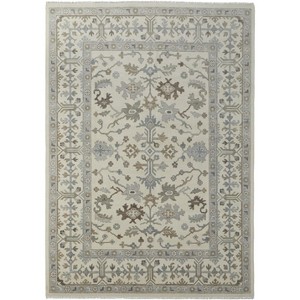 Ivory Gray and Brown Wool Floral Hand Knotted Area Rug With Fringe - 1 of 4