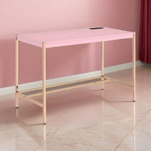 Royal Hampton Writing Desk with USB Dock and Metal Legs, Pink and Rose Gold - 1 of 4