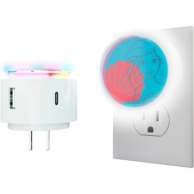 Disney Princesses Ariel Touch LED Night Light with USB Charging Station- The Little Mermaid Nightlight with 6 Light Settings, USB/USB Type C Ports