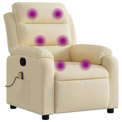vidaXL Cream Fabric Massage Recliner Chair with USB-Powered Vibration, Manual Tilt, Comfy Foam, Side Pocket, and Sturdy Frame