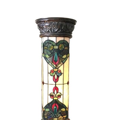Victorian Stained Glass Bronze Pedestal Lamp 30" Tall
