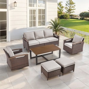 Belord Patio Furniture Set with 47.2" Coffee Table, All Weather Wicker Outdoor Furniture with High Back Swivel Patio Chairs Set of 2 Outdoor Couch - 1 of 4