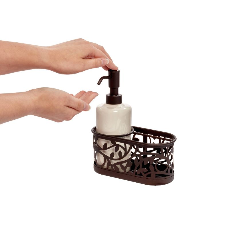iDESIGN Vine Ceramic Soap Pump with Caddy Dispenser with Storage Compartment Bronze, 5 of 8