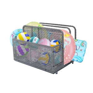 Outdoor PE Rattan Poolside Float Storage Box with Rolling Wheels, Weather-Resistant Patio & Beach Organizer for Pool Accessories - 1 of 4