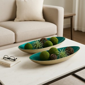 Decorative Metal Oval Bowl for Coffee Table Decor - Centerpiece Table Decorations and Home Decor Accents - Set of 2, 5", 4" - 1 of 4