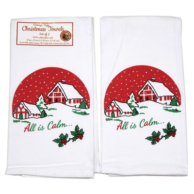 Decorative Towel 24.0" All Is Calm Set/2 Kitchen Christmas Retro 100%  -  Kitchen Towel