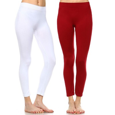 Women's Pack Of 2 Solid Leggings Red One Size Fits Most - White Mark ...