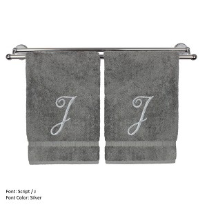 BC BARE COTTON Monogrammed Washcloth Towel, Personalized Gift, 13x13 Inches - Set of 2 - Gray - Silver Script - 1 of 1