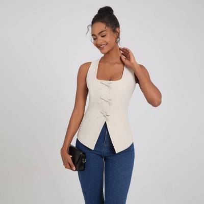 Women's Square Neck Sleeveless Front Bow Tie Closure Vest Top - A New Day™