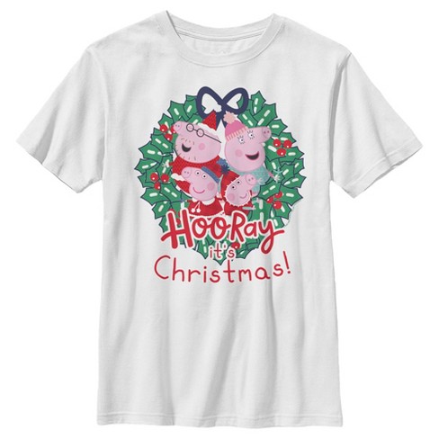 Boy's Peppa Pig Hooray It's Christmas Wreath T-shirt - White - Large ...