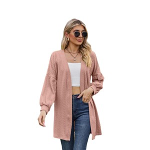 Clearlove Long Sleeve Coat Women's Cardigan Jacket Knitted Solid Color Open Stitch Loose Fit Mid-length Soft Casual Perfect for Spring Fall - 1 of 4