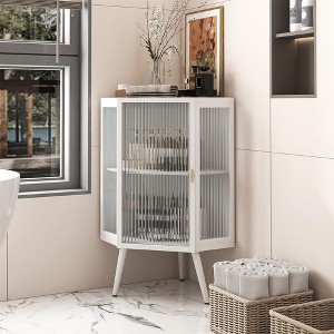 22.25 Inch Floor Coner Cabinet With Tempered Glass Door And Adjustable Shelf For Bathroom, Living Room, Bedroom, Home - 1 of 4
