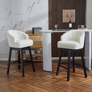 Grungis Polyester 360°Swivel Bar Stools Set of 2,Counter Stools with Solid Rubber Wood Frame and Footrest,Kitchen Chair for Kitchen Island - 1 of 4