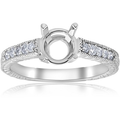 Pompeii3 1/5ct Hand Engraved Diamond Engagement Ring Setting 14k White Gold Fits 6-6.5mm