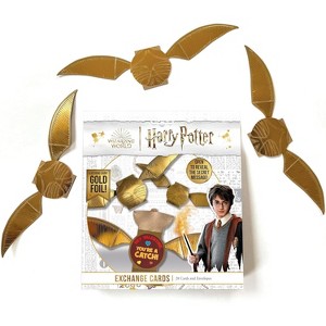 Harry Potter Golden Snitch Valentine's Day Card Set for Kids, 28 Card Pack & Envelopes - Shiny Gold Foil Snitch Cards with Fun Greetings - 1 of 3